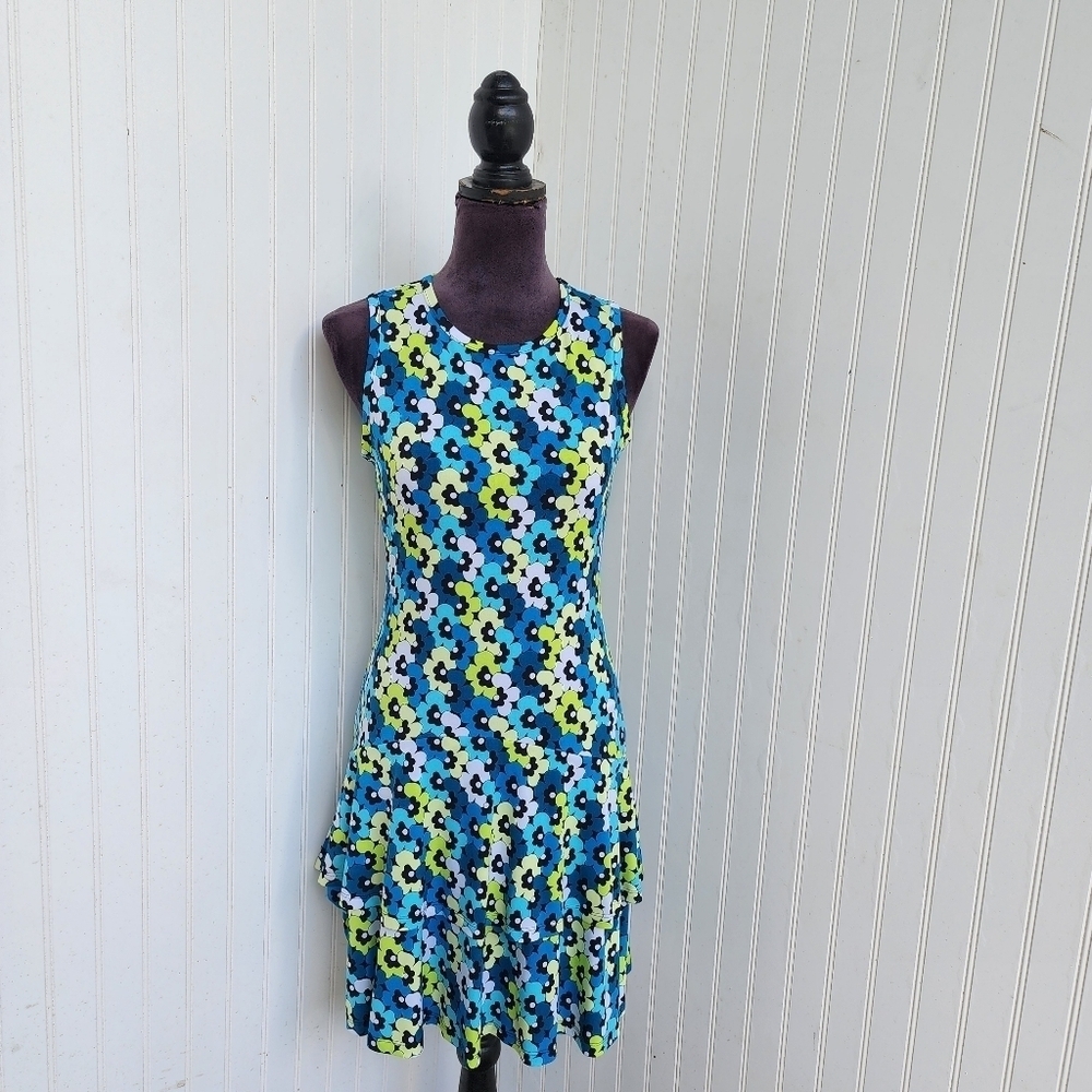 Michael Kors Womens Blue Yellow Jersey Floral Stretch Dress  Flutter Hem Fall S